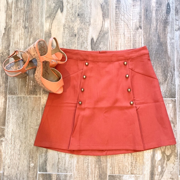 Dresses & Skirts - Burnt Orange Pleated Button Skirt